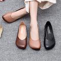 Femme Ballerines Grandes Tailles du quotidien Couleur Pleine Eté Talon Plat Bout rond Bout carré Décontractées Faux Cuir Mocassins Brun claire Brun foncé Noir