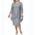 Robe mi-longue Femme Grande Taille Robe dentelle Manches 3/4 Eté Printemps Automne - Elégant Robes de bal Mature Dentelle Floral Col Ras du Cou Soirée bleu marine Bleu Dorée Gris L XL XXL 3XL 4XL 5XL