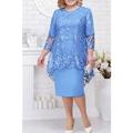 Robe mi-longue Femme Grande Taille Robe dentelle Manches 3/4 Eté Printemps Automne - Elégant Robes de bal Mature Dentelle Floral Col Ras du Cou Soirée bleu marine Bleu Dorée Gris L XL XXL 3XL 4XL 5XL