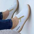 Femme Slip-Ons Grandes Tailles Baskets à enfiler Chaussures blanches du quotidien Eté Talon Plat Bout rond Sportif Décontractées Cuir PU Toile Mocassins Couleur unie Couleur Pleine Slogan Noir