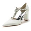 Femme Chaussures de mariage Escarpins Chaussures de mariée Strass Talon Bottier Bout pointu Luxueux Satin Boucle Lanière en T Vin Noir Blanche