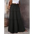 Femme Ample Jupe Maxi Taille haute Jupes Ruché A Volants Cordon Couleur Pleine Plein Air du quotidien Eté Polyester Coton et lin Mode Décontractées Violet Noir Jaune Rouge