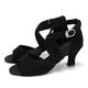 Chaussures de danse latine pour femmes, chaussures de danse salsa pour salle de bal, bretelles larges, chaussures de danse à talons bas avec semelle en daim