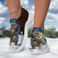 Femme Basket Slip-Ons Imprimer des chaussures Chaussures d'impression Grandes Tailles Extérieur du quotidien Chat 3D Talon Plat Mode Décontractées Tissage Volant Jaune Rouge Bleu