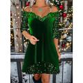 Robe velours robe paillette Robe d'hiver Femme Mini robe Accueil froid Soirée Rendez-vous Sortie Vêtement de rue Col V manche longue 2023 Standard Vin Dorée Vert S M L XL XXL