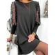 Mini robe Femme robe noire Manches 3/4 Eté Printemps Automne - Elégant Dentelle Maille Plein Col Ras du Cou Bureau Anniversaire Vacances Ample Noir Rose Claire S M L XL XXL