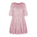 Mini robe Femme robe noire Demi Manches Printemps Automne Hiver - Mode Soirée chaud Paillettes Brillant Lueur Couleur monochrome Col Ras du Cou Noël Anniversaire Vacances Ample 2023 Argent Dorée rose