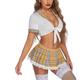 Ensemble de lingerie uniforme étudiant pour femmes tenues de lingerie deux pièces lingerie sexy en dentelle avec haut à nouer et mini jupe plissée costume sexy d'Halloween mardi gras