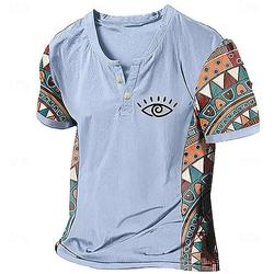 Homme Graphique Bloc de Couleur Tribal T-shirt Chemise Henley Manche Courte 3D effet Designer Ethnique Classique Extérieur Vacances Quotidien Printemps Été dentelle marron foncé Bleu Bleu Ciel