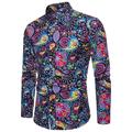 Homme Chemise Floral Rétro Vintage Coloré Col rabattu Jaune Rose Claire Vin Rouge Violet Soirée Vacances manche longue Imprimer Vêtement Tenue Design Style Ethnique Rétro Vintage basique