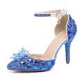 chaussures de mariage pour mariée demoiselle d'honneur femmes bout fermé bout pointu argent bleu coloré pu pompes avec strass cristal talon aiguille bride à la cheville fête de mariage saint valentin élégant classique luxueux