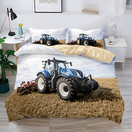 Literie 3d ferme tracteur impression housse de couette ensembles de literie housse de couette avec 1 housse de couette ou couvre-lit imprimé, 2 taies d