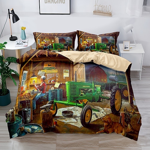 Literie 3d ferme tracteur impression housse de couette ensembles de literie housse de couette avec 1 housse de couette ou couvre-lit imprimé, 2 taies d