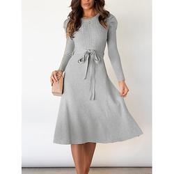 Robe Pull Robe en maille Femme Robe mi-longue Extérieur du quotidien Vacances manche longue Col Ras du Cou nouer devant Ruché Tricot Mode Couleur monochrome Standard 2023 Noir Rouge Vert S M L XL XXL