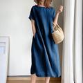 Robe mi-longue Femme Robe casual Manche Courte Printemps Eté - basique Poche Couleur monochrome Col Ras du Cou du quotidien Fin de semaine Robe de printemps 2023 Rose Claire bleu marine Bleu Orange M