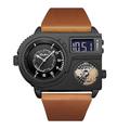 Oulm Montre à Quartz pour Hommes Grand Cadran Double Fuseaux Horaires Lumineuse Montre en Cuir PU