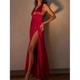 robe longue Femme Robe de bal Sans Manches Eté Printemps Automne - Elégant Soirée Maxi Fendu Plein V Profond Vacances Satin Dorée rose Noir Blanche Rouge Marron S M L