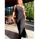 robe longue Femme robe noire Sans Manches Eté Printemps Automne - Mode Soirée Robe chic Cordon Fendu Couleur monochrome Une Epaule Vacances Noir S M L XL XXL 3XL