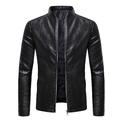 Homme Simili Cuir Veste moto Blouson Moto Formel Plein Air Chaud Coupe Vent Ajustable Automne Couleur monochrome Grande occasion Mao Standard Normal faux cuir Mince Noir Vin Café Veste