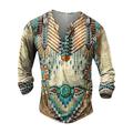 Graphic Tribal Mode du quotidien Ethnique Homme 3D effet Chemise Henley Shirt Casual Vacances Sortie T-shirt Kaki manche longue Henley Chemise Printemps Automne Vêtement Tenue S M L XL 2XL 3XL 4XL