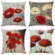 lot de 4 fleurs artistiques carré décoratif taies d'oreiller canapé housses de coussin canapé maison décoratif faux lin housse de coussin pour canapé canapé-lit chaise rouge