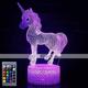 licorne 3d veilleuse pour enfants illusion lampe enfants 16 couleurs lampe changeante smart touch télécommande fournitures de fête comme anniversaire idée cadeau de noël pour filles garçons