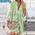 Mini robe Femme robe boheme Manches 3/4 Eté Printemps - Mode Classique Bohème Imprimer Ourlet à pampilles Franges Floral Cachemire Manches Evasées Col V Vacances 2023 Rouge Bleu Vert S M L XL XXL XXXL