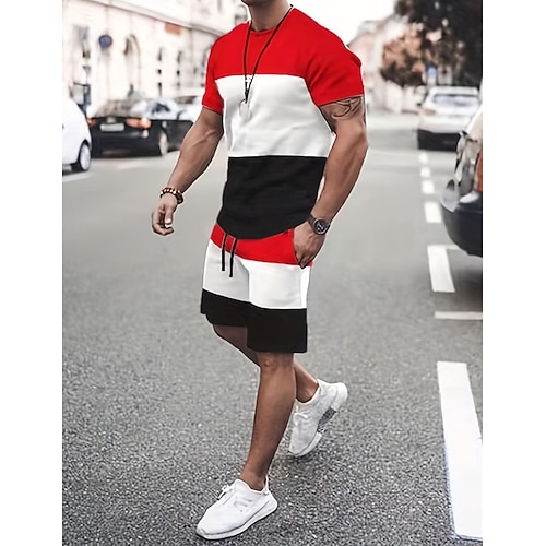 Homme Ensembles T-shirt Survêtement Chemise de tennis Ensemble short et T-shirt Manches courtes Col ras du cou Été Bloc de Couleur Gymnastique Occasionnel 2 pièces Vacances Tenue quotidienne Tenues