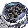 Montre Mécanique JARAGAR pour Hommes Série Aviateur Militaire Vraie Montre de Sport Automatique de Luxe en Acier Inoxydable Montre Masculine Lumineuse Cadran en Verre Bleu
