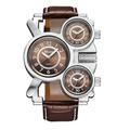 Montre à quartz Oulm pour hommes montre-bracelet créative décontractée analogique lumineuse à trois fuseaux horaires montre étanche avec bracelet en cuir
