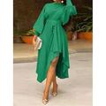 Robe mi-longue Femme Robe de bal manche longue Automne Hiver - Mode Soirée Mature plus haut bas Couleur monochrome Col Ras du Cou Vacances 2023 Noir Rouge Vert S M L XL XXL 3XL