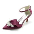 Chaussures de mariage pour femmes, escarpins de demoiselle d'honneur, scintillants, imitation strass, vin blanc, noir, ivoire, élégants, bout pointu, bride de cheville en satin, chaussures à talons bas, fête de mariage, anniversaire