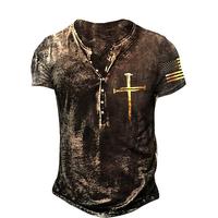 Homme Graphic Croix Drapeau américain Drapeau National T shirt Chemise Henley Shirt Tee Manche Courte T-shirt 3D effet Henley Chemise Design basique Décontractées Extérieur du quotidien Des sports