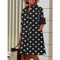 Robe chemise Robe casual Femme Robe mi-longue Extérieur du quotidien Vacances Polyester Mode Moderne Col de Chemise Bouton Poche Manches 3/4 Eté Printemps Automne 2023 Ample Noir Rouge Bleu Pois S M