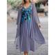 Femme Ensemble Robe Deux Pièces Robe casual Robe de Mousseline Robe Évasée Extérieur Bureau Mode Vêtement de rue Imprimer robe longue Col V manche longue Floral Standard Bleu Violet Vert Printemps S