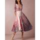 Femme robe soirée robe cocktail Invité de mariage Robe Floral Poche Imprimer V Profond Robe mi-longue Vacances Manches 3/4 Printemps Automne