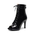 Femme Bottes de Danse Chaussures de Tango Professionnel Danse de Salon Samba Bottes sexy Bottes à talons aiguilles Mode Bottes Lacet Talon haut Bout ouvert Fermeture Adulte Noir