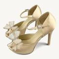 Femme Chaussures à Talons Chaussures de mariage Chaussures habillées Mariage Soirée Talons de mariage Noeud Talon Aiguille Bout ouvert Elégant Satin Lanière de cheville Noir Blanche Champagne