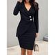 Robe de travail Robe Fourreau Robe semi-formelle Femme Robe mi-longue Mode Elégant Bouton Revers manche longue Bureau du quotidien Mode de travail Plein Standard Noir Vin Fuchsia Automne Hiver S M L