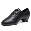 Sunlisa chaussures latines pour hommes chaussures modernes chaussures de danse bal de danse de salon à lacets semelle fendue semelle en cuir talon épais bout fermé à lacets adultes noir