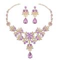 Vente chaude violet cristal goutte collier boucles d'oreilles ensemble de bijoux de mariage de mariée