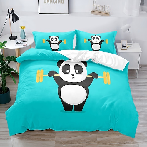 Literie 3D panda lapin imprimé housse de couette ensembles de literie housse de couette avec 1 housse de couette ou couvre-lit imprimé, 2 taies d