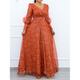 robe longue Femme Grande Taille robe soirée manche longue Printemps Automne Hiver - Mode Soirée Moderne Fendu Imprimer Avec ceinture Floral Col V Vacances Ceinture Incluse 2023 Orange L XL XXL 3XL