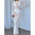 robe blanche Robe dentelle Robe casual Femme robe longue Dentelle Patchwork Plein Air Vacances Rendez-vous Vêtement de rue Maxi Col Rond manche longue Mince Noir Blanche S M L