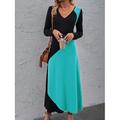 Robes Maxi Femme Robe T-Shirt Robe Tee Robe Bloc Géométrique Imprimé Poche Col V Robe Longue Date Quotidienne Manches Longues Printemps Automne