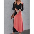 Robes Maxi Femme Robe T-Shirt Robe Tee Robe Bloc Géométrique Imprimé Poche Col V Robe Longue Date Quotidienne Manches Longues Printemps Automne