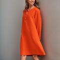 Robe casual Robe unie Robe de printemps Femme Mini robe Bouton Poche Vacances Plage Vêtement de rue basique Col Ras du Cou manche longue Ample Orange S M L XL XXL