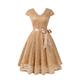 Femme Dentelle Ruché Robe vintage Mini robe Elégant Plein Col V Manche Courte Soirée Anniversaire Eté Printemps Noir Amande