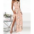 Femme robe longue Robe de bal robe soirée Robe Évasée Robe vert émeraude Elégant Soirée Romantique Vacances Soirée robe demoiselle d honneur Mince Floral Couleur monochrome Sans Manches Une Epaule