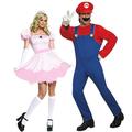 Princesse Peach Super Frères Costume de Cosplay Déguisements de couple de groupe d'Halloween Homme Femme Cosplay de Film Cosplay Déguisements Vert et rose Rouge et rose Costume Halloween Carnaval